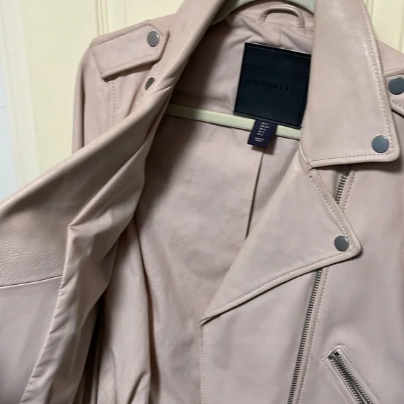 Amaryllis Pink Leather Moto Jacket Asymmetrical Zipper - Picture 5 of 5